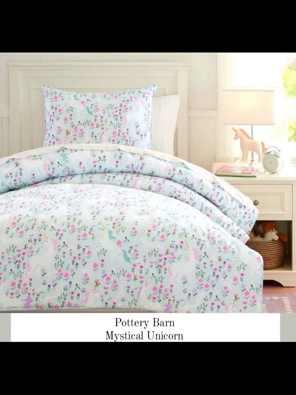 Pottery Barn Mystical Unicorn Duvet Cover - White with Pink, Mint, Lavender